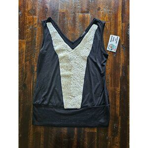 Vintage Mandee Womens Embellished Sleeveless Top, Black, EUC Large